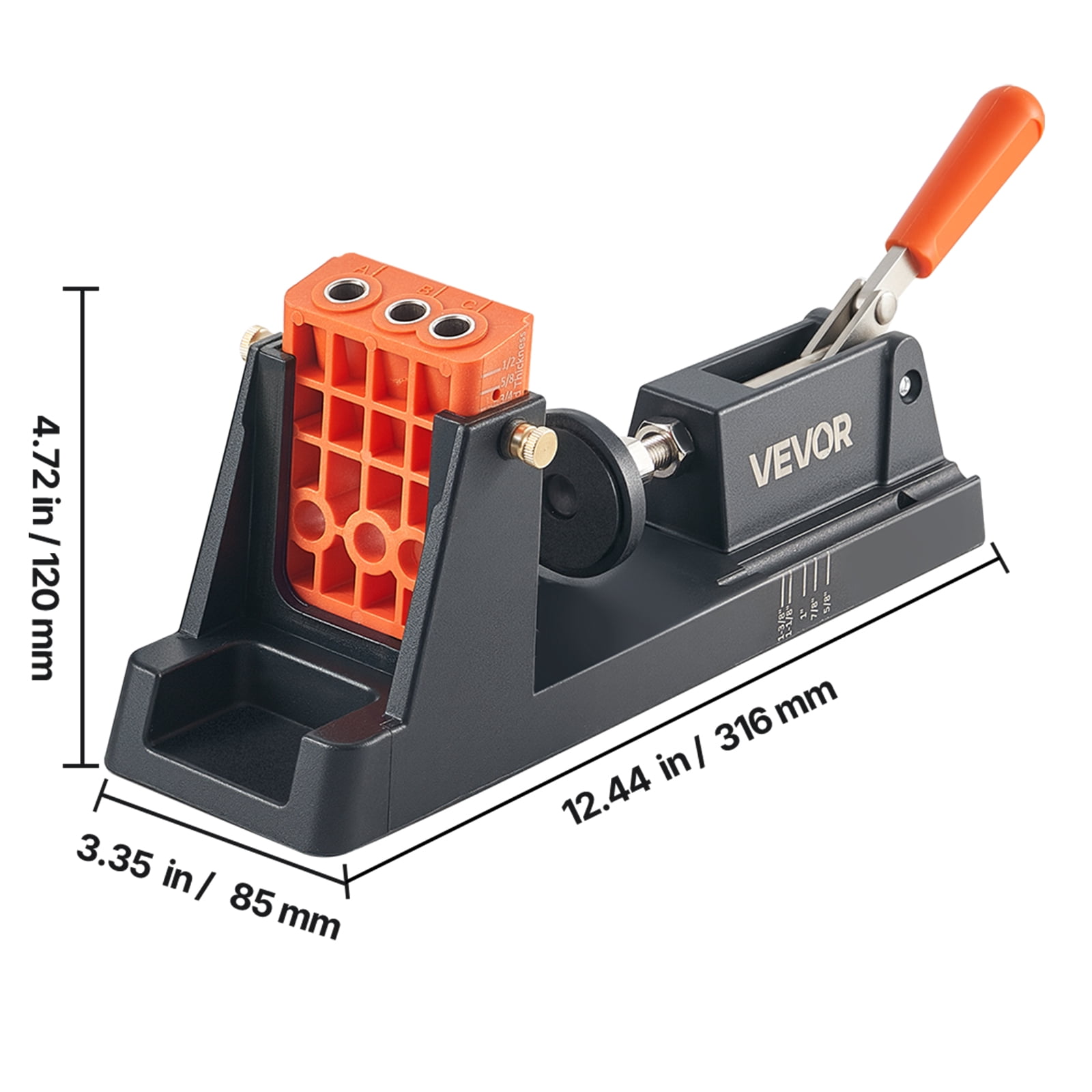 VEVOR Pocket Hole Jig Kit, 1/2" to 1-1/2" Adjustable, Lightweight Jig Pocket Hole System with Dust Collection Adapter, Detachable Guide Block, Drill Bit, Stop Collar, Easy Adjusting, for Woodworking