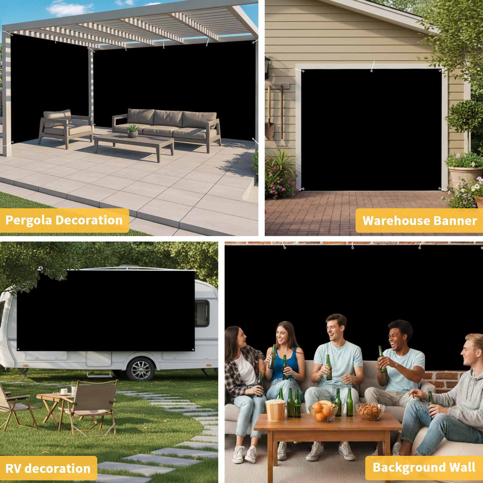 Black Garage Door Cover Banner 7 x 8 FT, Solid Color Farmhouse Black Garage Door Curtains Backdrop with Grommets for Indoor Outdoor Wall Party Porch Yard Decorations Background