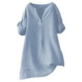 thumbnail image 3 of Women's Short Sleeve T-shirt Women'S Cold Shoulder Linen Shirt - Stylish Button Down Casual Top,Blue Women's Short sleeve T-shirt 4XL, 3 of 9