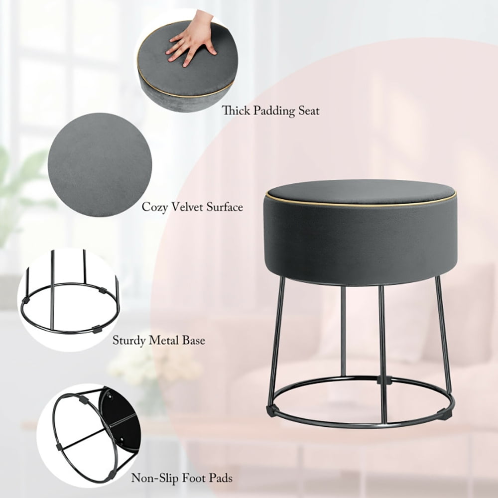 Finihen Round Velvet Ottoman, Footrest Stool, Vanity Chair, Velvet Footrest Stool Ottoman with Non-Slip Foot Pads for Bedside, for Living Room, Bedroom, Gray Finihen Round Velvet Ottoman, Footrest Stool, Vanity Chair, Velvet Footrest Stool Ottoman with Non-Slip Foot Pads for Bedside, for Living Room, Bedroom, Gray