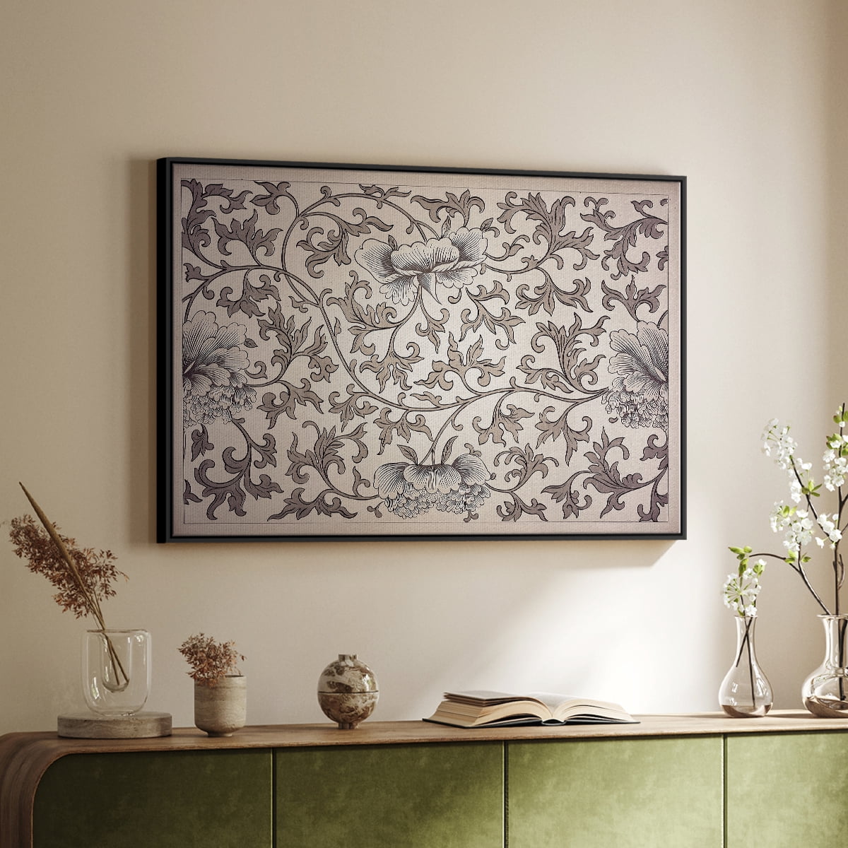 Vintage Abstract Print-XXIV Framed in Black Wood Gallery Wrapped Canvas 17 in. x 25 in.