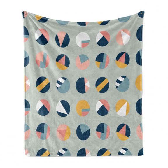 Abstract Surreal Soft Flannel Fleece Throw Blanket, Circles Geometric Ovals Along Inner Triangles Collage of Dots Modern, Cozy Plush for Indoor and Outdoor Use, 50" x 60", Multicolor, by Ambesonne