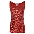 thumbnail image 1 of Womens Sparkle & Shine Glitter Sequin Embellished Sleeveless Round Neck Tank Top, Red, Large, 1 of 5