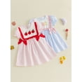 thumbnail image 3 of BemeyourBBs Toddler Baby Girl Back to School Dress Kids Kindergarten Outfits Little Baby Girl Gingham Plaid Summer Dress Puff Short Sleeve Letters Embroidered Doll Collar Casual A Line Dress, 3 of 9