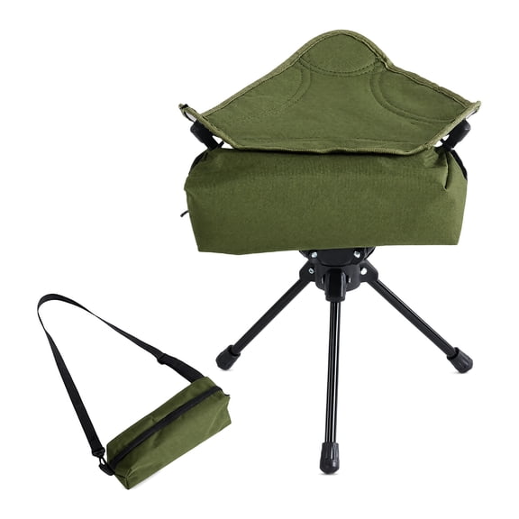 JWGIETK 360°Swivel Camping Stool, Travel Folding Camping Stool, Ultralight Foldable Tripod Seat with Aluminum Frame for Hiking, Fishing & Travel - Green