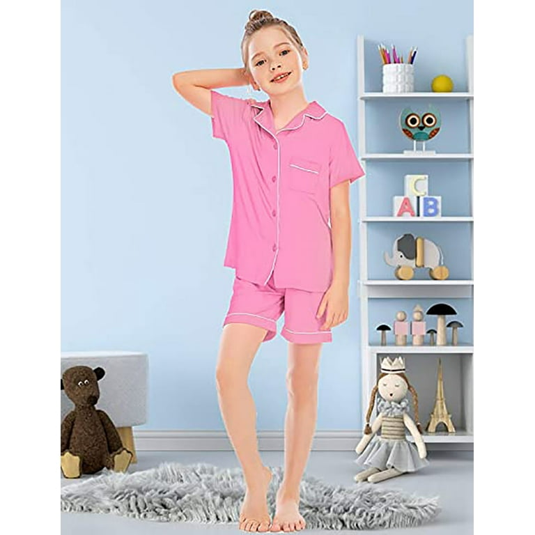 SILVERCELL 5-14T Girls Boys 2PCS Modal Pajamas Short Sleeve Button Down  Satin Sleepwear