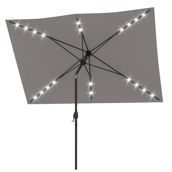 Outsunny Parasol de Patio 6,5 Pieds x 10 Pieds Parasol de Marché, Lumières DEL, Gris Pâle
