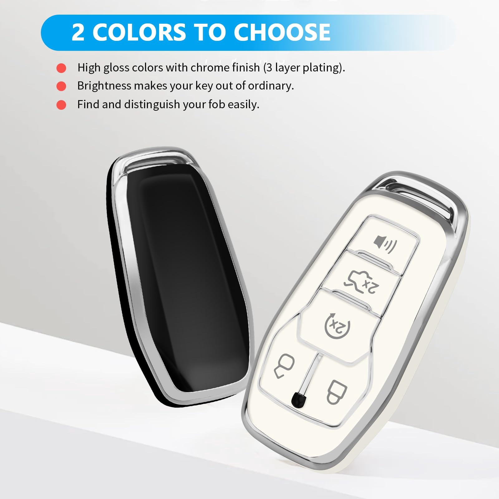For Ford Key Fob Cover with Keychain, Shell Compatible with Ford Explorer F150 Lincoln MKC MKX MKZ Fusion Mustang Edge Remote Key Vehicle Accessories