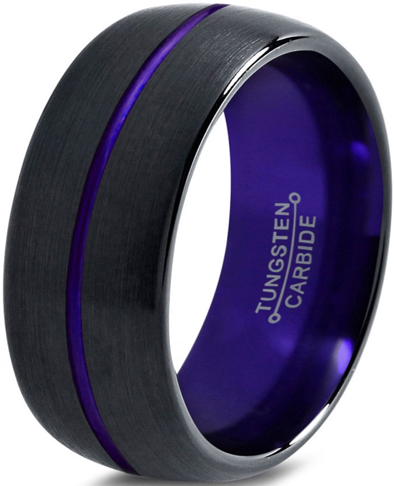 Charming Jewelers - Tungsten Wedding Band Ring 10mm for Men Women Purple Black Domed Brushed Polished Center Line Lifetime Guarantee