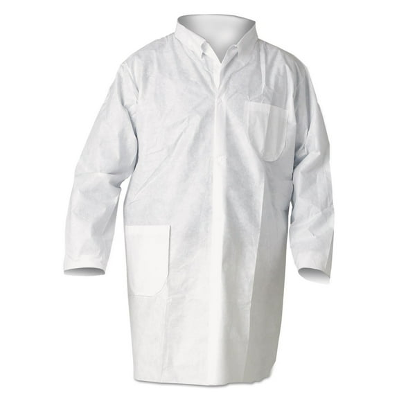 Ansell KCC 10019 A20 Breathable Particle Protection Lab Coats with Snap Closure/Open Wrists/Pockets - Medium, White (25/Carton)