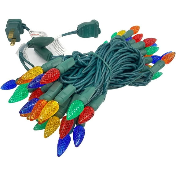 FGERFE-C3 Faceted Christmas Mini Light Set 120V UL Indoor/Outdoor Use Green Wire String Lights for Garden Christmas Tree Patio Lawn Party Home Certified 50 Count LED Lights17 Feet (Multi-Colored)