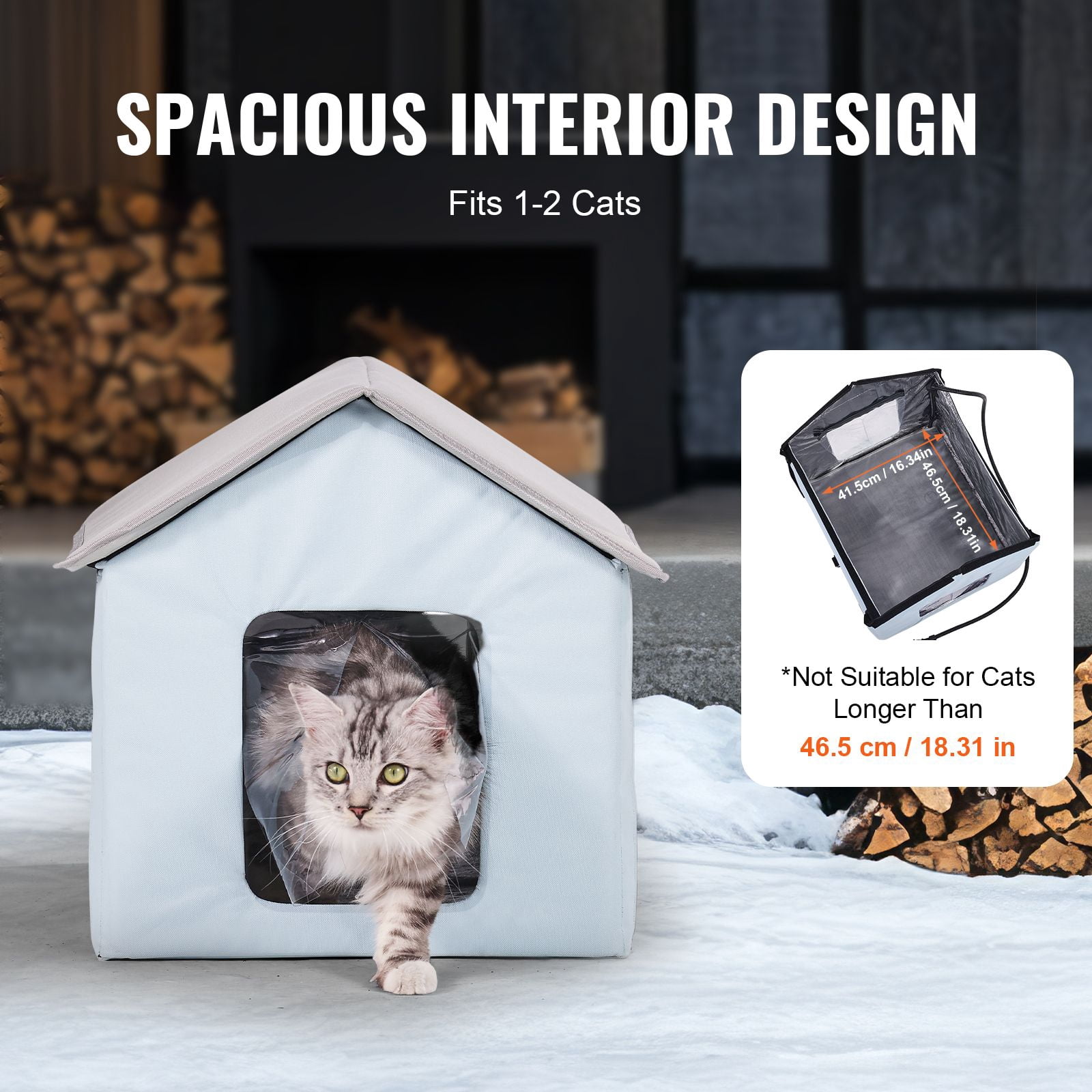 Dranite Heated Cat House Winter Outdoor Indoor, Foldable Kitty Shelter with Warm Pad, Waterproof & Energy Efficient, Blue Small