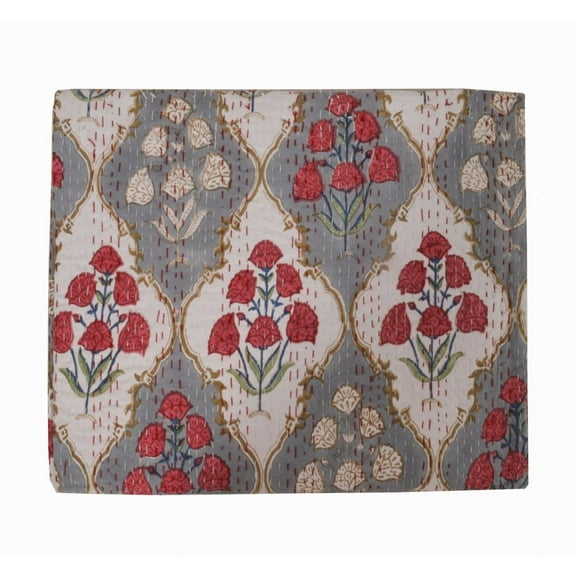 New Hand Block Print Quilt Queen Size Kantha Quilts Kantha Throw Kantha Bedspread Cotton Quilt Kantha Bed Cover