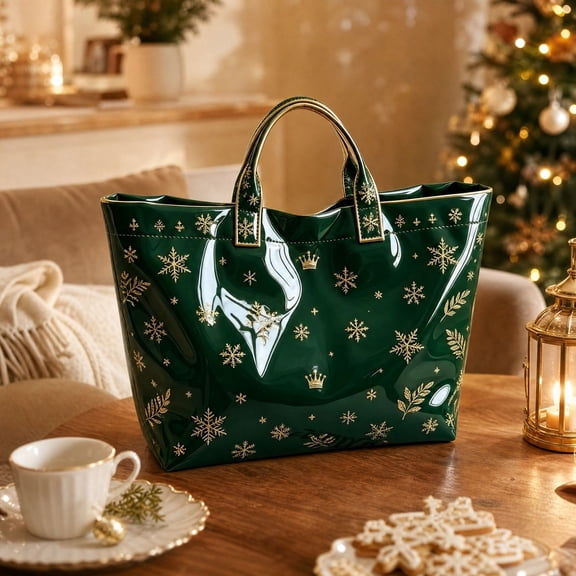 Christmas Purses for Women Cute Tote Bag Large Fun Handbag, Waterproof PVC Fabric, Winter Gift