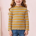 thumbnail image 2 of YDFCWXW Toddler Baby Girls Striped Long Sleeve T-Shirt Lettuce Trim Ribbed Knit Pullover Blouse Top (Orange, 5-6 Years), 2 of 7