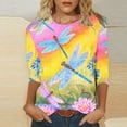 thumbnail image 2 of LEAVINGSUO Summer Tops for Women 2024! Women's Fashion Printing Loose T-Shirt Mid-length 3/4 Sleeves Blouse Round Neck Casual Tops, 2 of 5