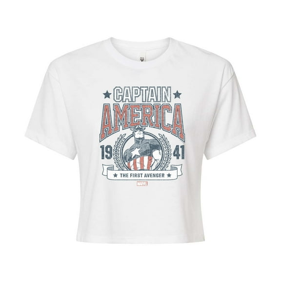Marvel Captain America - Collegiate - Juniors Cropped Graphic T-Shirt