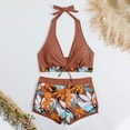 thumbnail image 4 of Hyknon Swim Suits for Women With Chest Pad Without Underwire Print High-waisted Patchwork Swimming Trunks Split Swimsuit Push up High Cut Bathing Suit for Women, 4 of 5