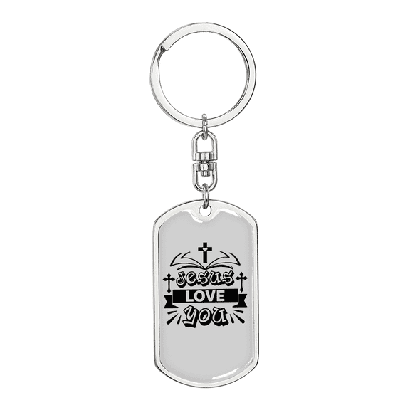 Jesus Love You Crosses Stainless Steel or 18k Gold Premium Swivel Dog Tag Keychain