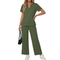 thumbnail image 2 of Fantaslook Two Piece Lounge Sets for Women Vacation Travel Outfits Dressy Casual V Neck Short Sleeve Tops Wide Leg Pants Fashion Outfits, 2 of 8