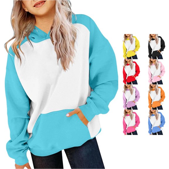 RUTAYY Womens Raglan Sleeve Color Block Pullover Hoodie Long Sleeve Casual Sweatshirt with Front Pocket Blue