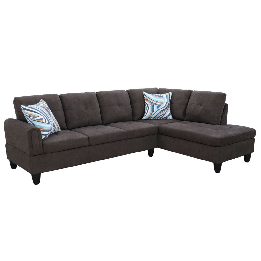 Hommoo Convertible Sectional Sofa Couch, Modern L-Shaped Couch Sofa Sectional， 4-Seat Sofa Sectional for Small Living Room, Apartment and Small Space, Dark Brown(Without Ottoman)