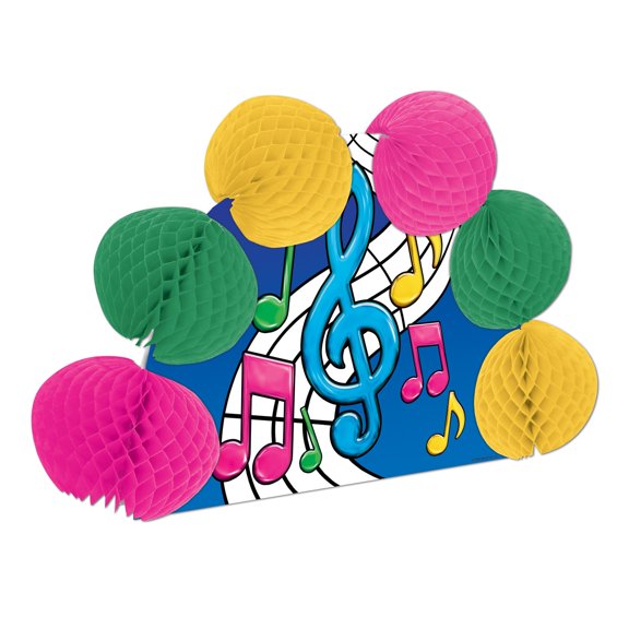 Party Central Club Pack of 12 Multi-Color Musical Note Pop-Over Honeycomb Table Centerpieces 10"