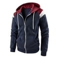 thumbnail image 1 of Men's Casual Fashion Zip Up Hoodie Autumn Winter Patchwork Contrast Ribbed Design Sweatshirt Comfortable Stylish Jacket, 1 of 7