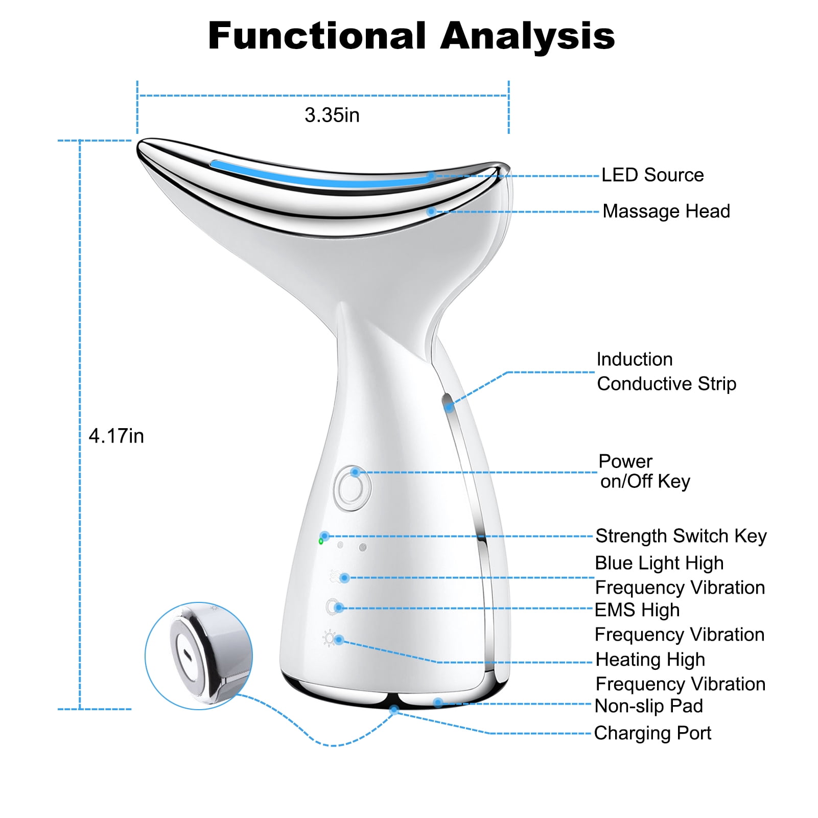 Global Care Market 3-in-1 Vibration, LED  Photon and Thermal Face and Neck Massager, White