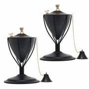 Legends Direct Set of 2, Amsterdam Premium Metal Tabletop Torch, Tall- Tiki Style /w Snuffer, Fiberglass Wick & Large 32oz Oil Lamp for Deck, Patio, Lawn, Garden, Luau (Hammered Black)