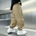 thumbnail image 5 of HAOTAGS Teen Boys Cargo Pants(5-15Y), Elastic-Waist Trousers with Pockets Casual Comfy Long Pants Khaki 7-8 Years, 5 of 7