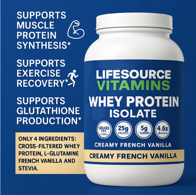 LifeSource Vitamins 3lb Grass Fed Whey Protein Isolate -Creamy French Vanilla w/ Stevia