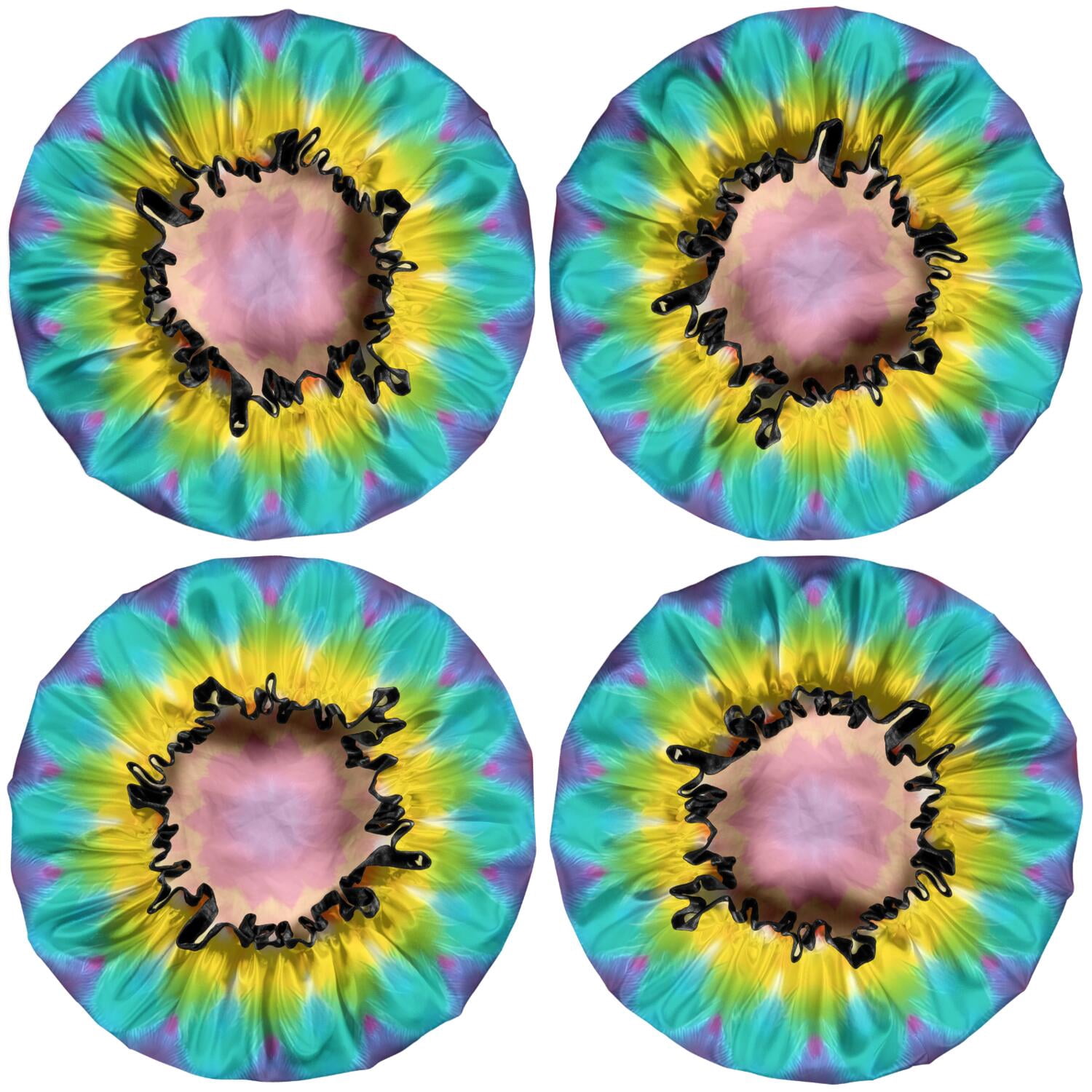 Shower Caps,Colorful Tie Dye Mandala Pattern Waterproof Shower Cap for Women 4 Pieces,Double Reusable Hair Cover for Shower PEVA Elastic Stretch Hem