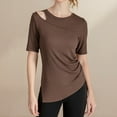 thumbnail image 4 of Women's Cotton Blend Tops Slim Fitted Crew Neck Short Sleeve Sports Yoga Shirts Summer Soft Breathable Blouses (XL, Brown), 4 of 7
