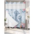 thumbnail image 2 of No Hook Shower Curtain with Snap-in Liner, Blue Jellyfish Coastal Waterproof Fabric Bathroom Curtains, Beach Nautical Ocean Coral Seahorse Bath Curtains & Mesh Top Window 72"x78" Long, 2 of 9