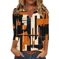 thumbnail image 3 of Craaazy Women Casual 3/4 Sleeve Printed T Shirt, V Neck Pleated Tops, Loose Fit Comfy Blouse for Daily Wear Gifts, 3 of 8