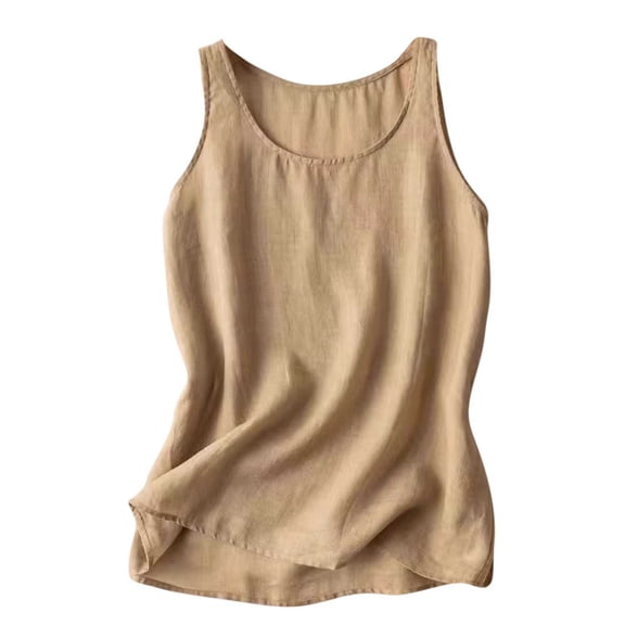 STETMN Cotton Linen Tank Top for Women Crewneck Loose Lightweight Tank Sleeveless Solid Tee