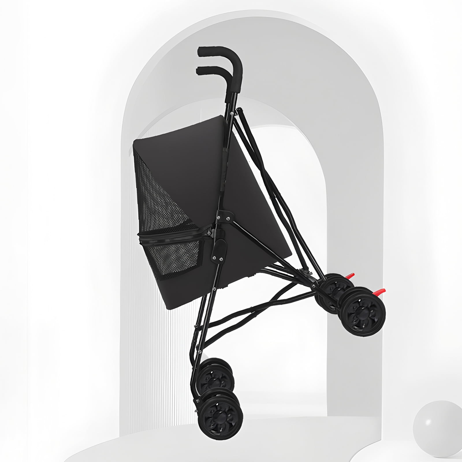 Pet Stroller for Small Dogs and Cats, Lightweight Foldable Design with Mesh Ventilation, Cup Holder and Storage Basket, Portable Dog Cat Stroller Black