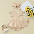 thumbnail image 2 of KAOOCXU Girl Lovely Bodysuit Flying Sleeved Solid Color Baby Lace Jumpsuit With Headband Breathable Cozy Onesies For Spring And Autumn, 2 of 4