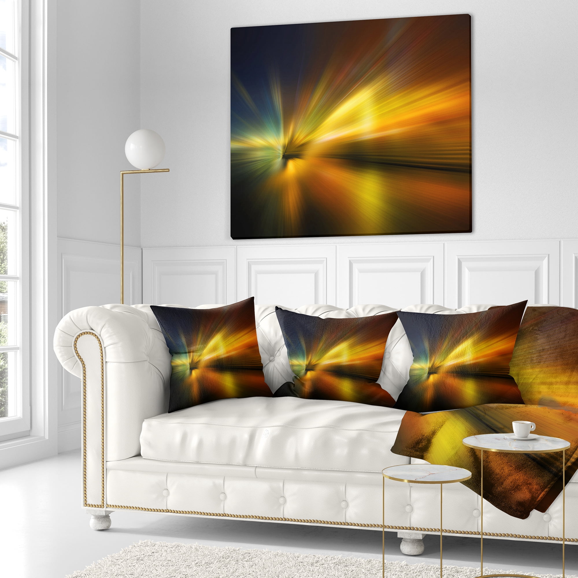 Designart Blue Over Gold Texture - Abstract Throw Pillow - 18x18