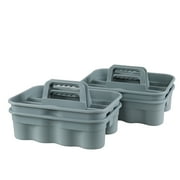 CadineUS 4-Pack Plastic Carry Caddy with Handle, 2 Compartment Cleaning Caddy, Grey