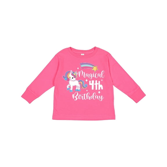 Inktastic Magical 4th Birthday Rainbow Unicorn with Star Boys or Girls Long Sleeve Toddler T-Shirt