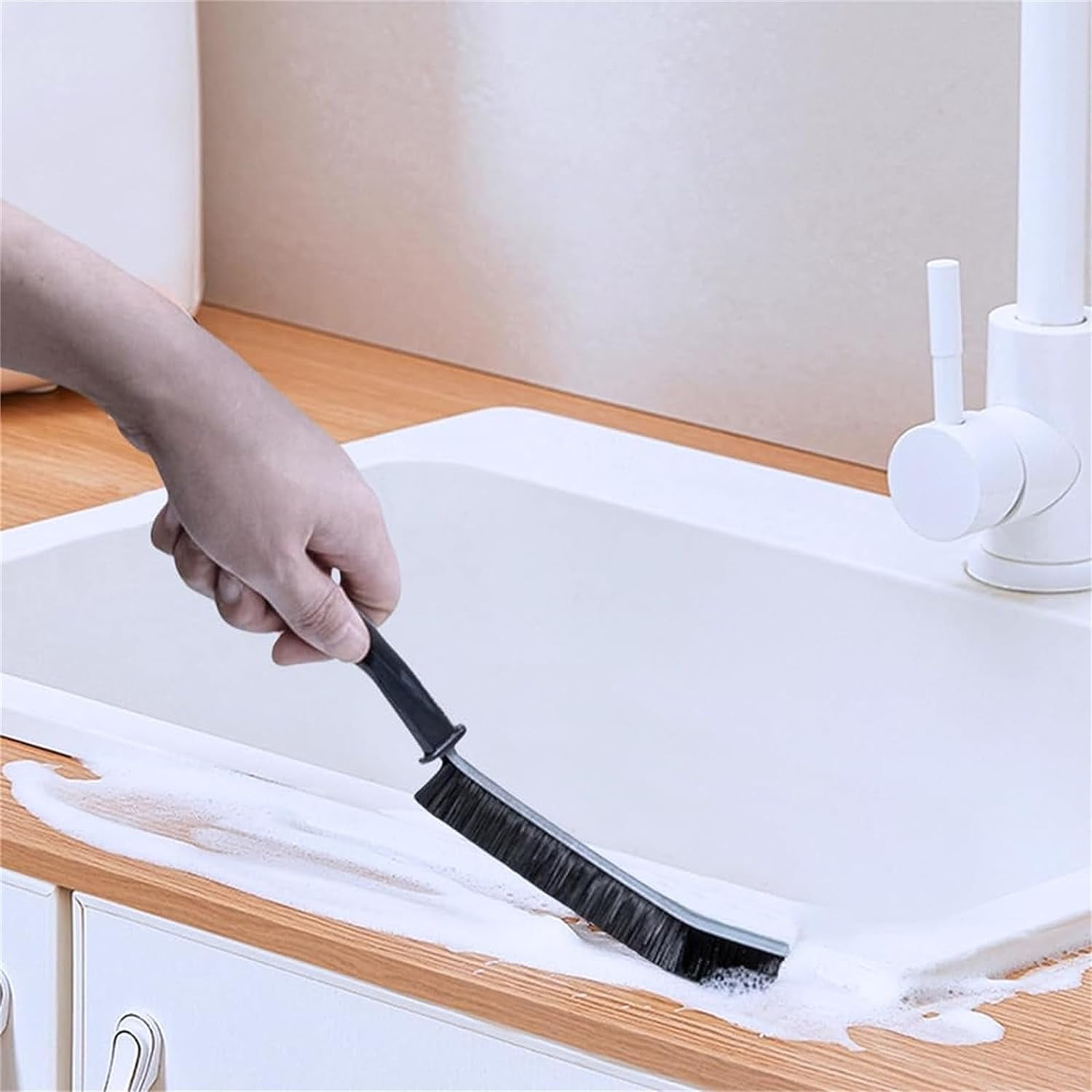 YRAKOZIN Crevice Cleaning Brush [4 PCS], Hard Bristle Gap Cleaning Brush,  Long Slit Hand Brush, Crevice Cleaning Tool for Kitchen Bathroom - Black