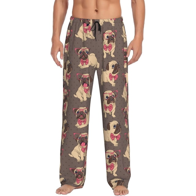 Fotbe Cut Pug Pantalones de Pijama para Hombre, Pantalones de Dormir, Pantalones de Casa con Cintura Ajustable y Bolsillos-Large