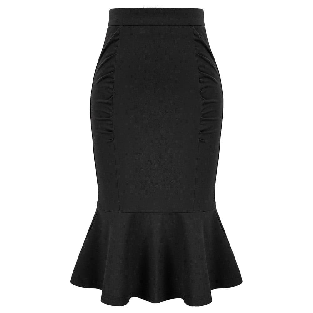 Belle Poque Women Vintage Mermaid Skirt High Waist Shirred Details