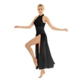 thumbnail image 2 of Kaerm Women's Lyrical Dance Dress Halter Sequins Tank Leotard Split Tulle Maxi Dress Ballroom Black XL, 2 of 7