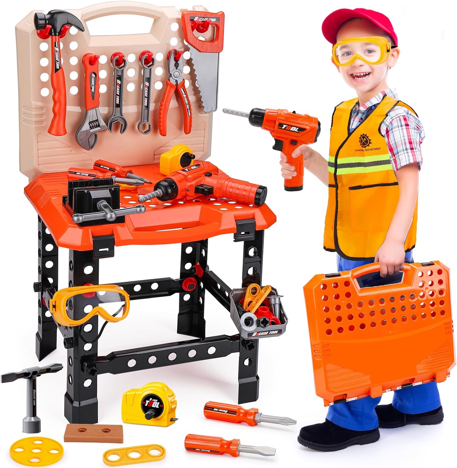 Coffret Outils En Bois 42 Pièces Pour Enfants - Établi, Tablier, Jouet Montessori Bricolage 2 3 4 Ans