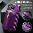 thumbnail image 6 of Allytech Glitter PU Leather Case for iPhone 15 Plus, Detachable Magnetic 2 in 1 Wallet Kickstand Case with Zipper Pocket & Card Holder, Shockproof Anti-Scratch Protective Case - Purple, 6 of 11