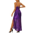 thumbnail image 3 of INSPIRE CHIC Robe de Soirée à Paillettes pour Femme, Col en V, Bretelles Spaghetti, Maxi, Fendue, 3 of 6