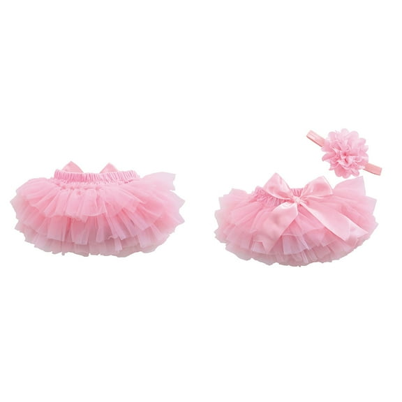 WHAMVOX Tutu Skirt for Baby Girls Photography Props Newborn Toddlers Birthday Dress Headdress Size S (Pink, Random Style)
